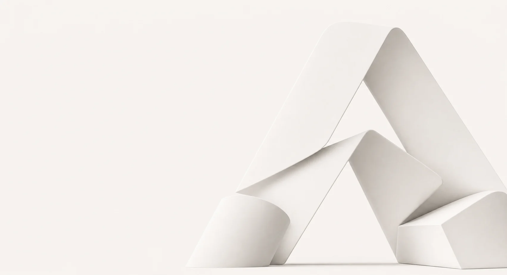 Abstract white sculptural ribbon suggesting creative movement and authorship
