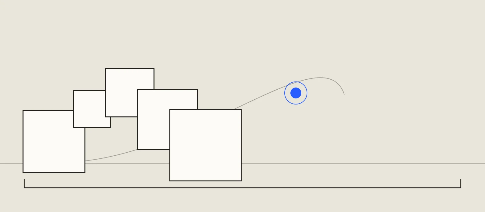 Four stacked production blocks with one reserved blue margin