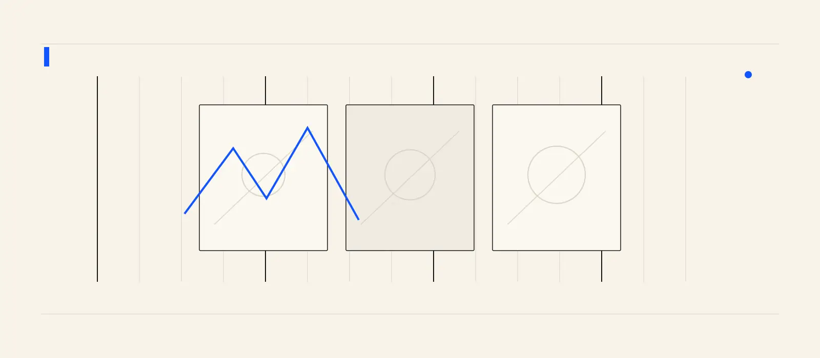 Three abstract frame panels showing line-based motion evolving across a beat grid