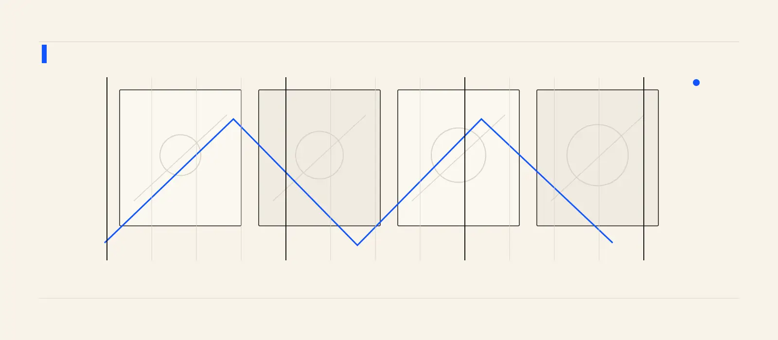 Abstract footage frames stitched together by precise line paths and small beat markers