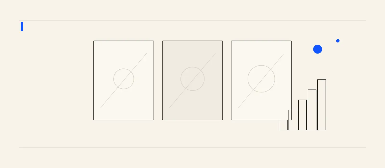 Three high-resolution abstract frames arranged beside a stepped cost ruler