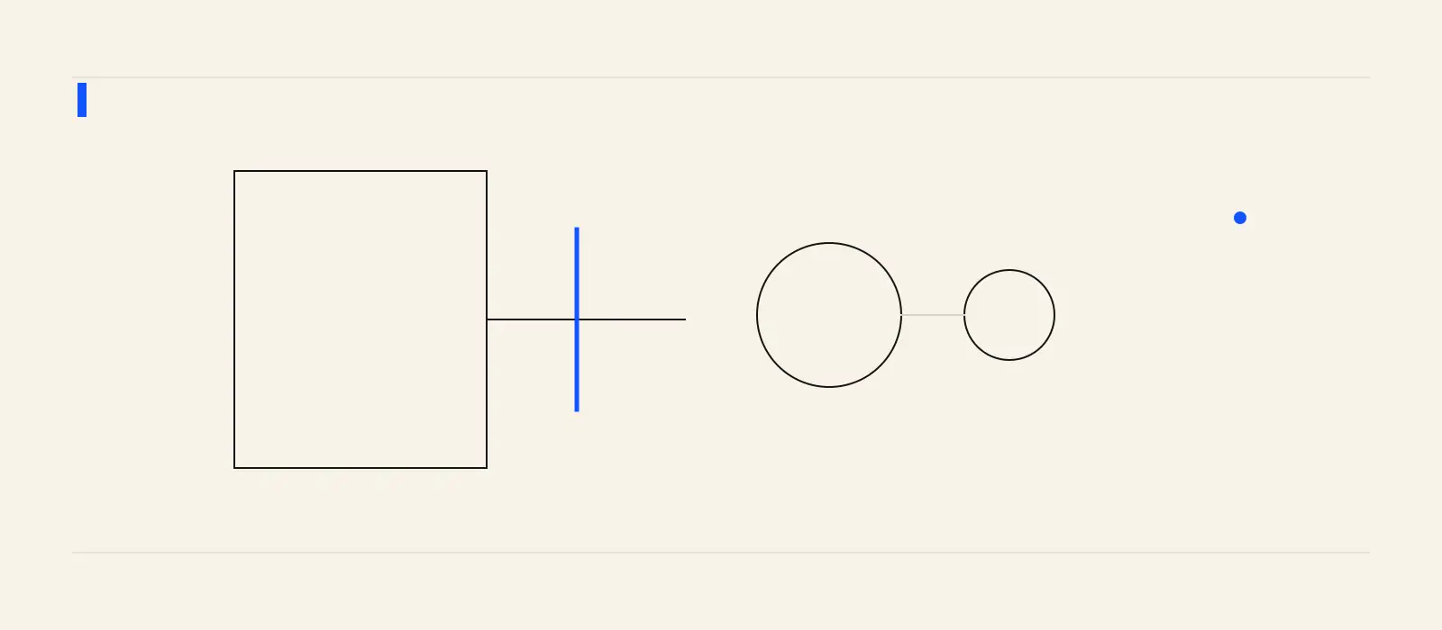 A photoreal frame path stopping while an abstract robot-and-master path continues around it